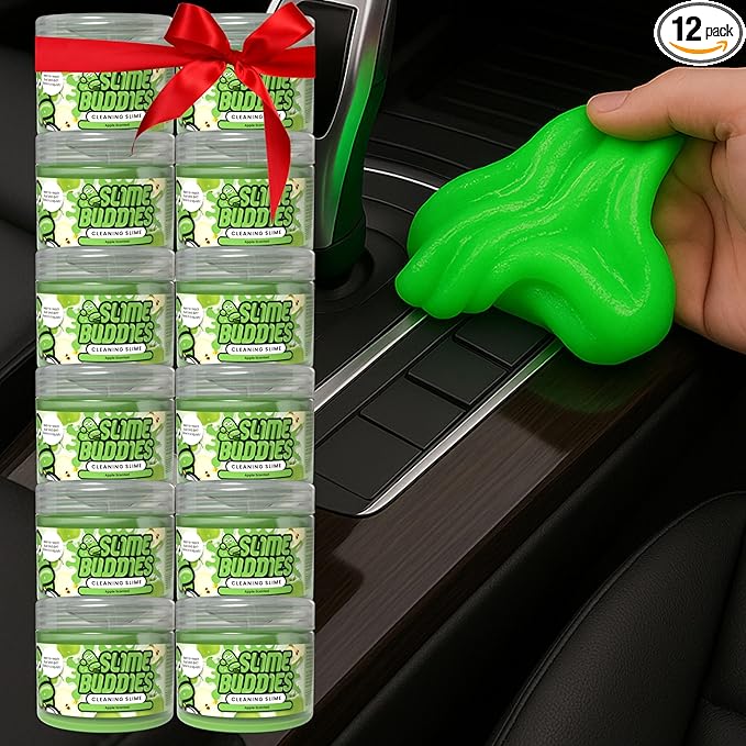 Slime Buddies Car Cleaning Gel Putty - 12 Pack Apple Scented Interior Detailing Tool for Cup Holder, Air Vent & Keyboard - Reusable Auto Detailing Accessories - Dust Remover Goop - Gifts for Men Women