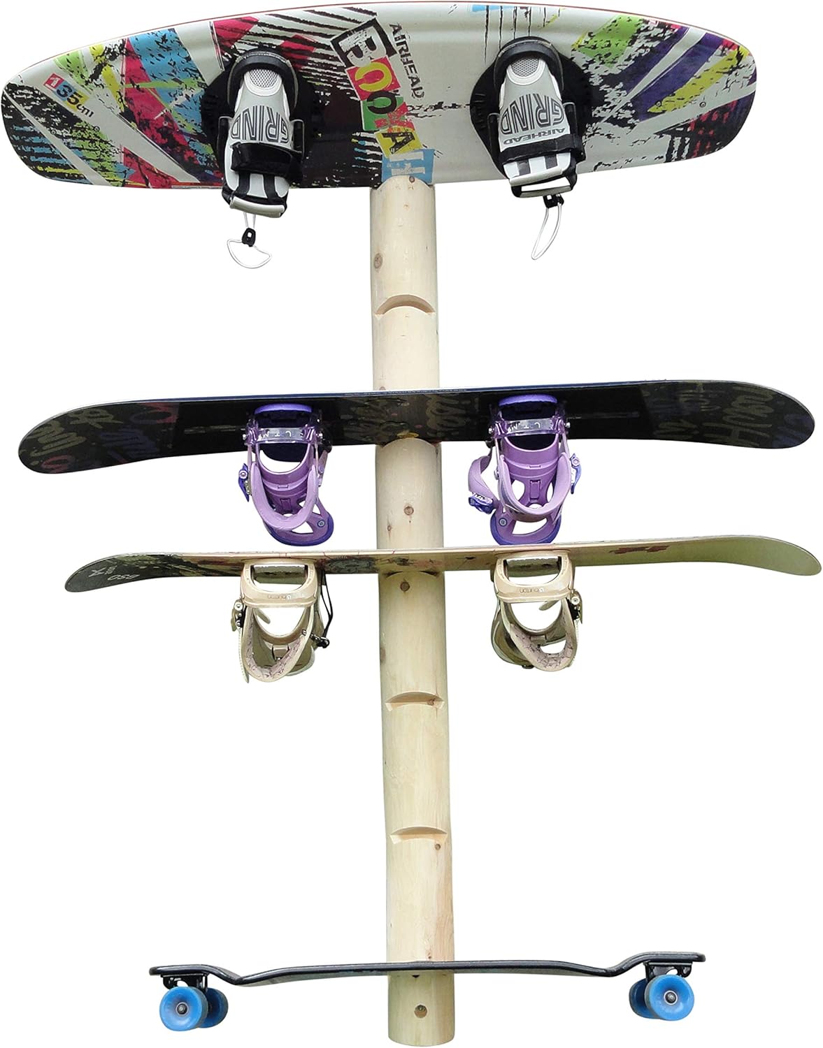 7-Place Wall-Mounted Snowboard Log Rack, Wakeboard Racks, Skateboard Holder Wall Mount, Vertical Snowboard Wall Mount Sport Storage for Garage, Skateboard Rack Walls, Wood Storage Racks - Unfinished