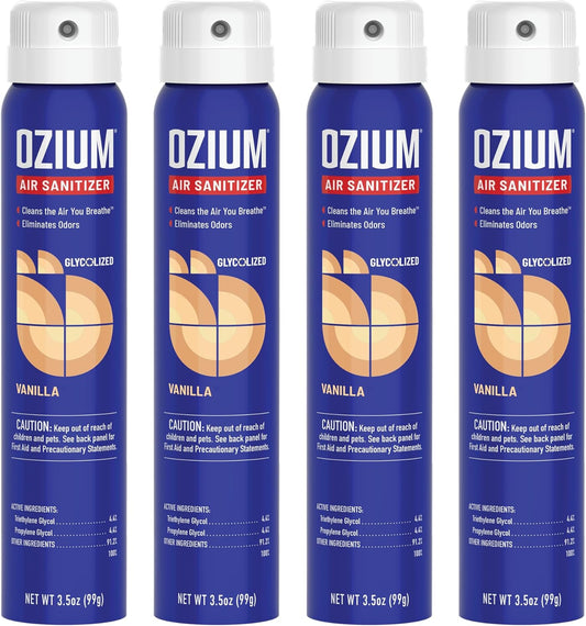 Ozium 3.5 Oz. Air Sanitizer & Odor Eliminator for Homes, Cars, Offices and More, Vanilla Scent, 4 Pack