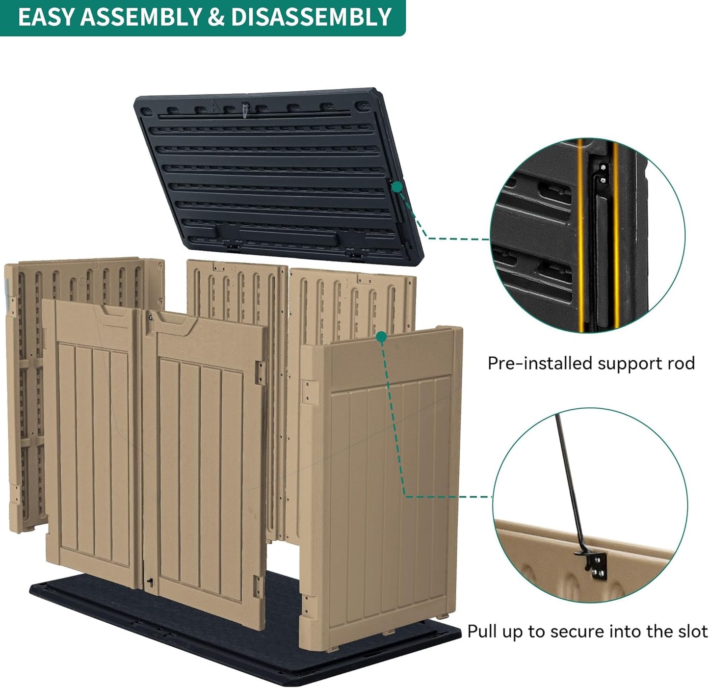 YITAHOME Extra Large Outdoor Horizontal Storage Shed, 4.5x4ft Resin Tool Sheds w/o Shelf, Easy to Assemble Waterproof Storage for Trash Cans, Garden Tools, Lawn Mower, Lockable, Brown