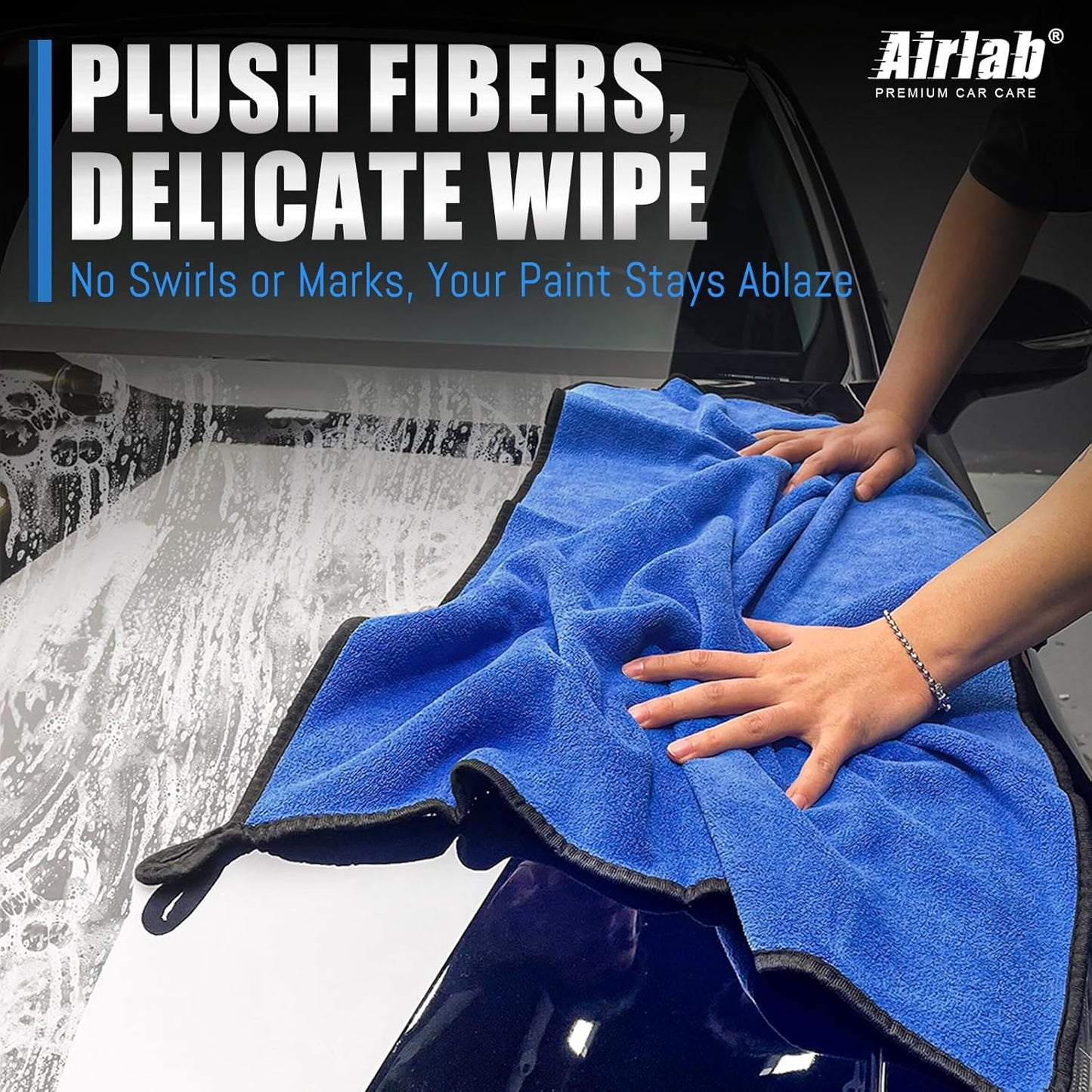 Airlab Microfiber Towels for Cars Wash Drying Thick Plush Cleaning Cloth Auto Detailing Super Absorbent for Interior & Exterior Lint Free, Streak Free, 35 x 24 Inch, 500 GSM, Pack of 2