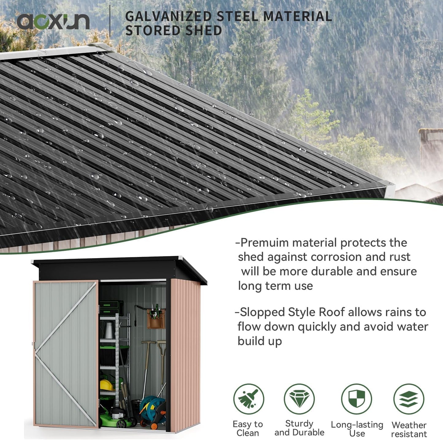 Aoxun 80 CU. FT Outdoor Storage Shed Waterproof Garden Metal Tool Shed, Brown