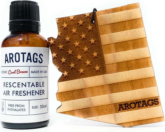 Arotags Car Air Freshener - Reusable Wood Diffuser - Hanging Odor Eliminator - Arizona Patriot - Cool Breeze Scent