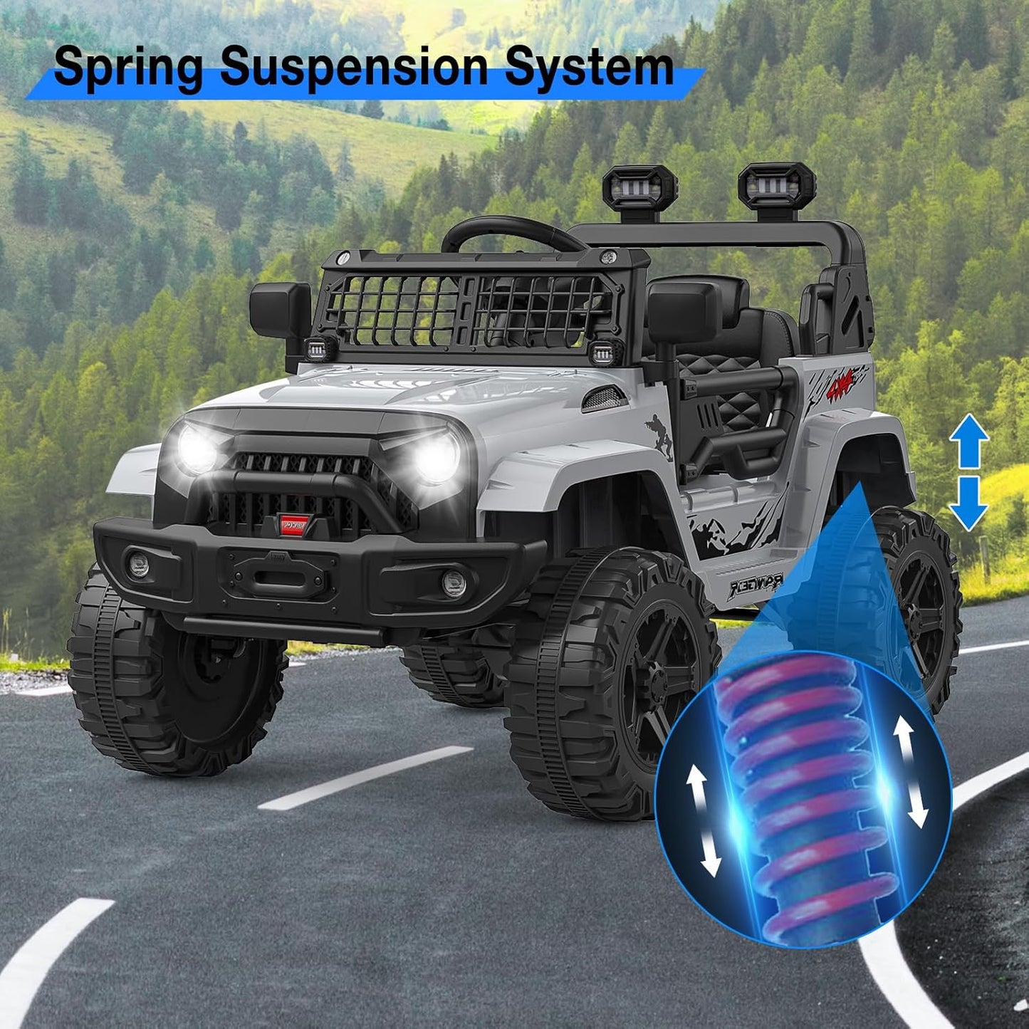 12V Kids Electric Ride On Truck Car w/Parent Remote Control, Spring Suspension, LED Lights & AUX Port | Outdoor Ride Toy for Boys Girls