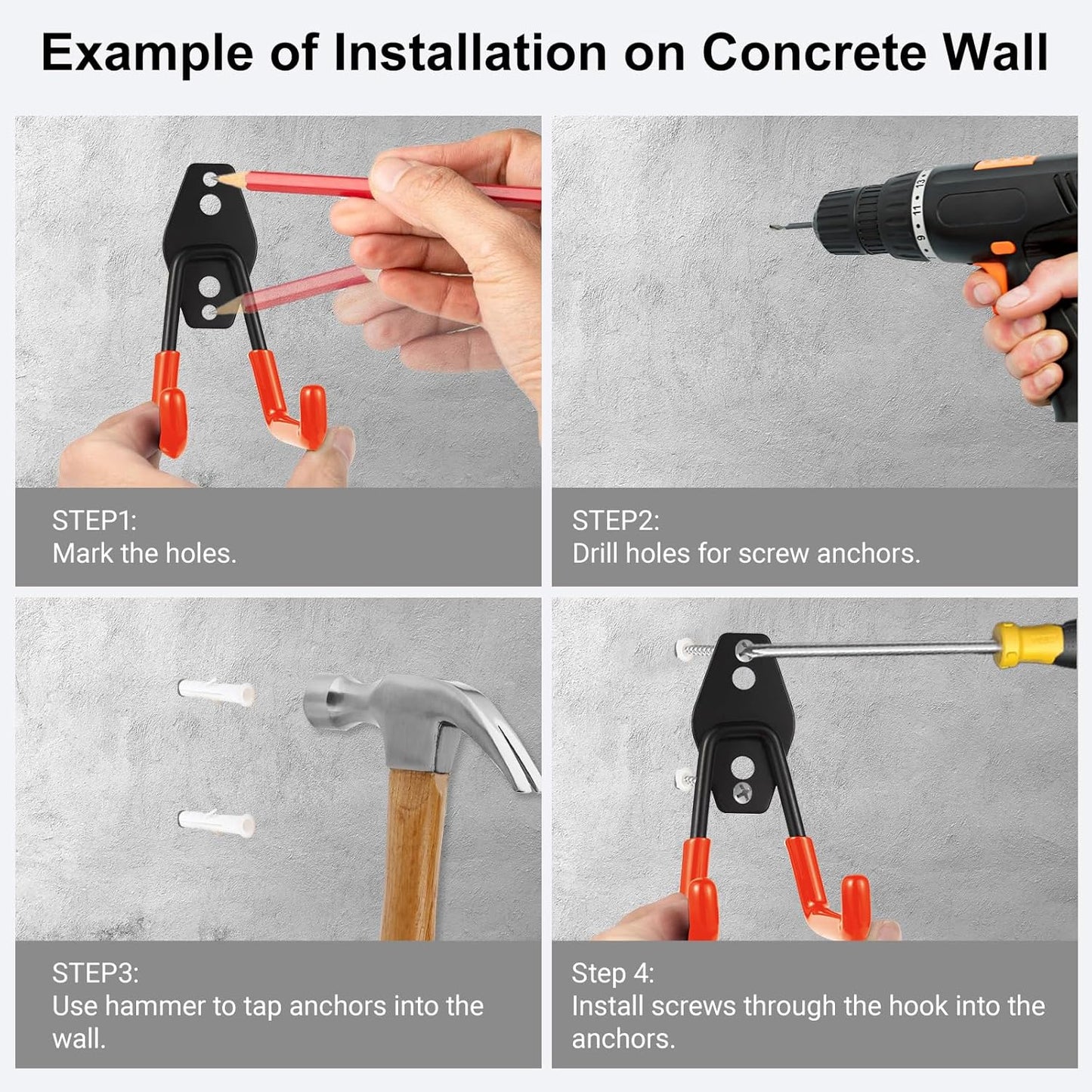 Garage Hook Heavy Duty Wall Storage Hangers, 16 Pack Garage Storage Hooks Steel Tool Organizer Orange for Ladders, Ropes, Garden Tools