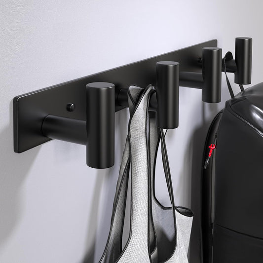 Wall Mounted Coat Rack-4 Hooks, Heavy Duty Stainless Steel Hook Rail for Towel Coat Hat Purse Bag Jacket, Towel Hooks for Entryway Bathroom Kitchen (Black 4 Hooks - 1 Pack)