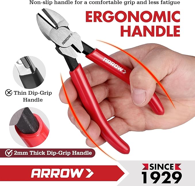 ARROW 6" High Leverage Diagonal Cutting Pliers, Wire Cutters with Comfortable Grip, Side Cutters for Cutting Wires