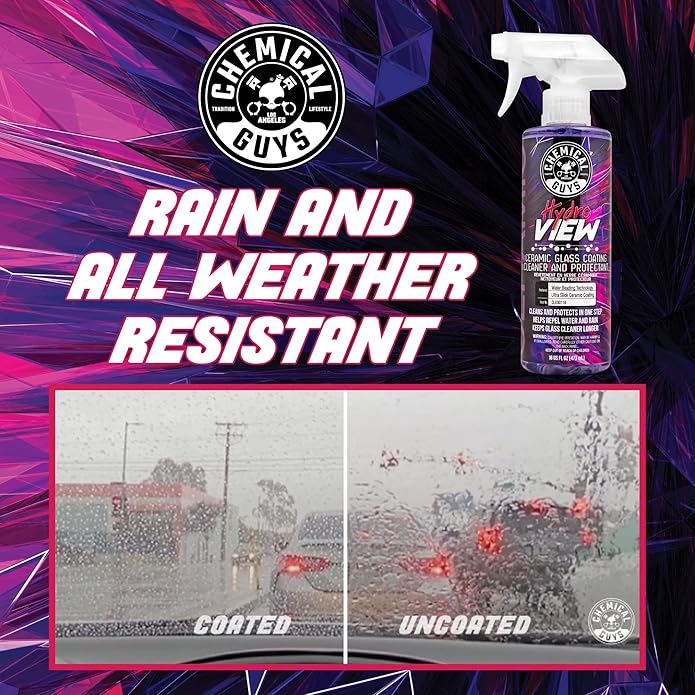 Chemical Guys HydroView Ceramic Glass Cleaner & Coating - Cleans & Adds Hydrophobic Protection, Car Window Cleaner for Glass, and Mirrors, Trucks, SUVs, and Home Use - 16 fl oz