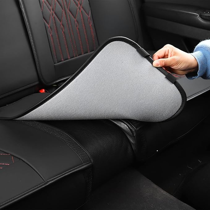 Huidasource Leather Back Row Seat Covers, Waterproof Rear Split Bench Car Seat Covers, Vehicle Seat Cushion Cover Protector Universal Fit for Most Cars Sedan SUV Pickup Truck(Back Row/Black&Red)