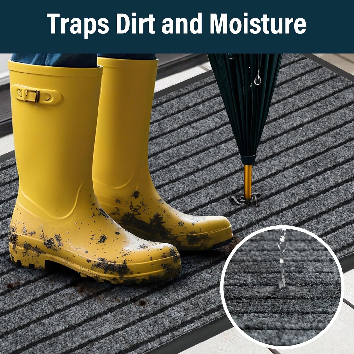 LotFancy 30" x 17" Set of 2 Front Door Mat for Indoor Outdoor Entrance, Dirt Traper Low Profile Easy Clean Doormat, Non Slip Welcome Mats for Patio Porch Garage Entryway, Dark Gray