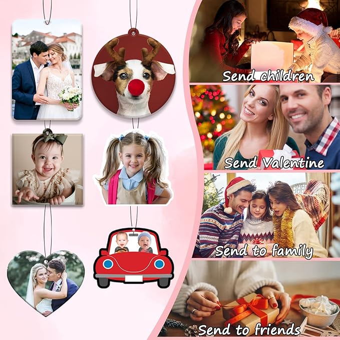 2pcs Personalized Air Freshener with Pictures, Personalized Car Air Freshener with Custom Photo, Custom Double Sided Photo for Car Wardrobe Bathroom Hanging Ornaments (Heart)