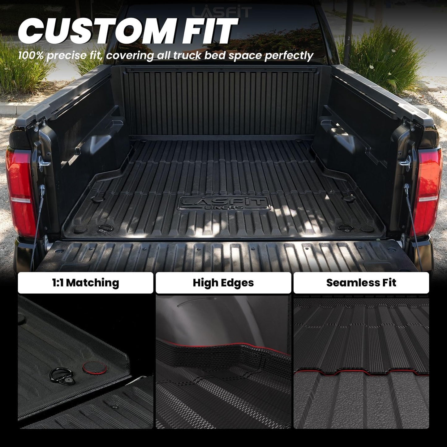 LASFIT Bed Mat for Toyota Tacoma 2024 2025 Truck Bed (6ft,6'Bed), All Weather 6 ft Car Bed Liner for Toyota Tacoma Accessories, TPE Trunk Mat&Cargo Liner, Black