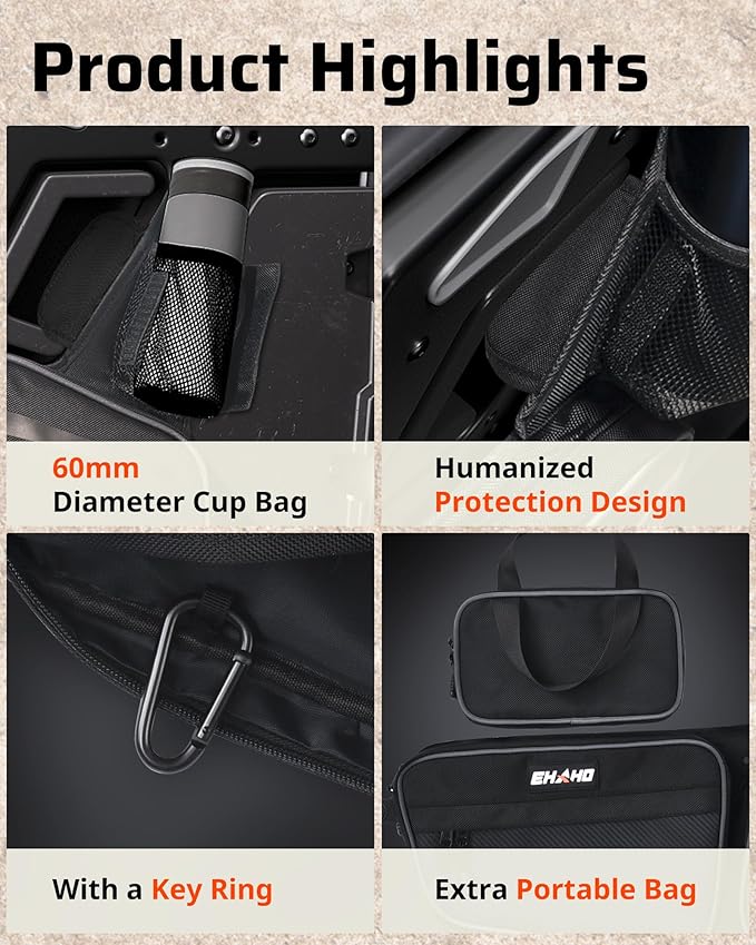 Ehaho 2026 2025 2024 RZR 1000 XP Front Door Bags, Large Space UTV Storage Side Tool Bags Waterproof Scratch-Resistant Wear Resistant Zippers Compatible With 2024/2025/2026+ Polaris RZR XP 1000/4 1000