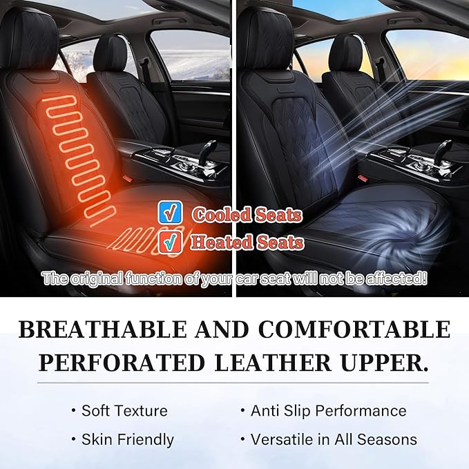 Coverado Car Seat Cover, Black Seat Cover for Cars, Luxury Leather Seat Covers Full Set with Embossed Pattern, Waterproof Car Seat Protector Car Seat Cushions Universal Fit Most Vehicle