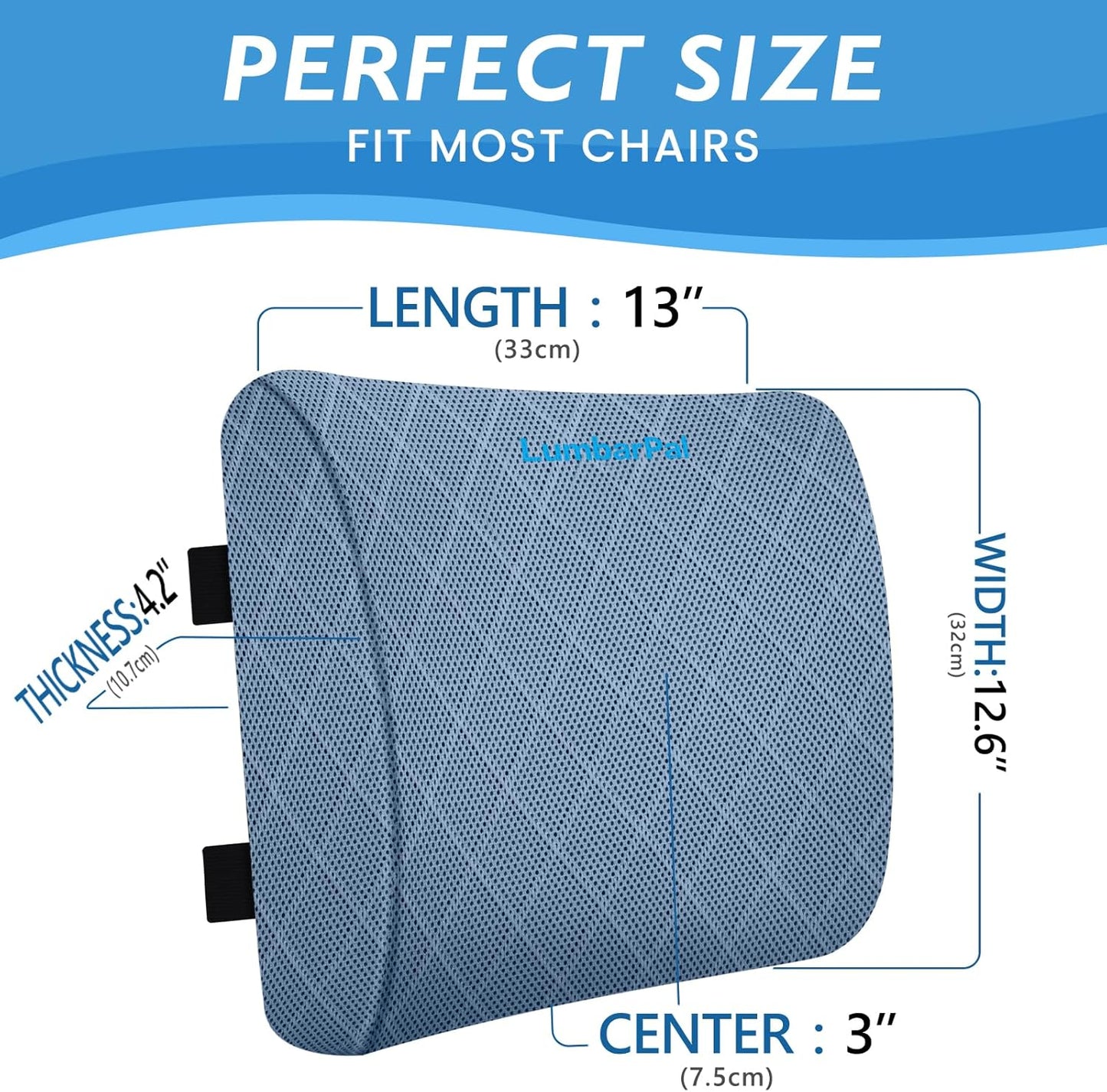 Lumbar Support Pillow for Office Chair Back Support Lumbar Pillow for Car, Gaming, Office Chair - Improve Sitting Posture & Back Pain Relief, Memory Foam, Adjustable Straps, Light Blue