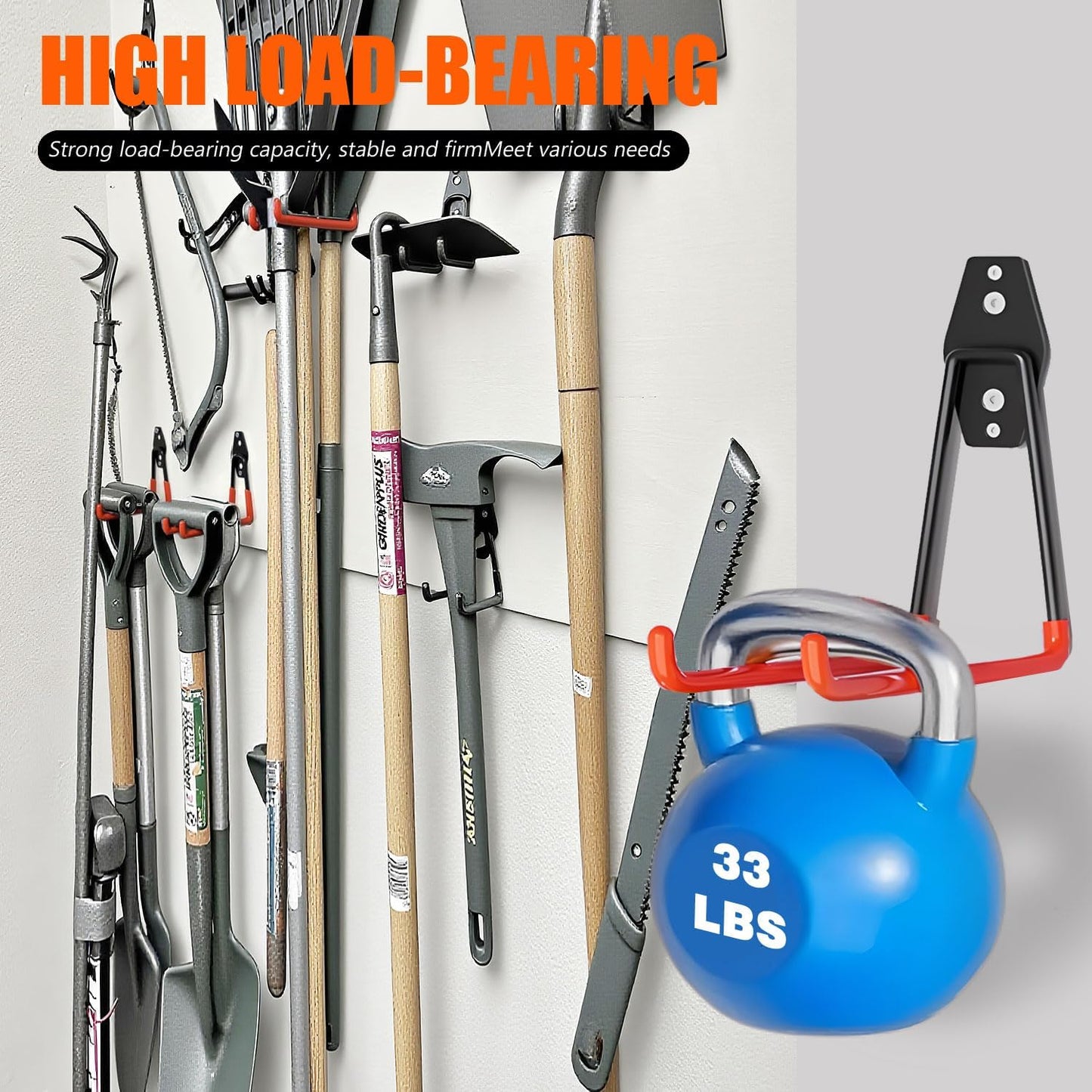 Heavy-Duty Garage Hooks -4 Pack Type medium J - Anti-Slip Coated Wall-Mounted Hooks Wall Mount Storage Organizer for Hanging Power and Garden Tools, Ladders, Hose, Bikes, Ropes, Bulk Items, and More