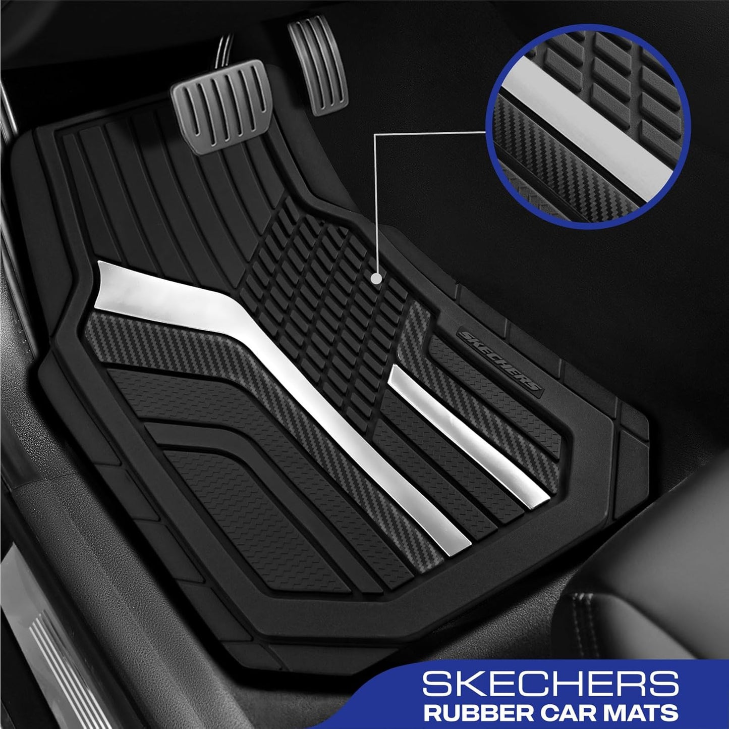 Skechers Heavy Duty Rubber Car Floor Mats,Dual Color Design Floor Mats,All Weather Car Mats,Waterproof Trim To Fit Universal Floor Liner Car Accessories,Automotive Floor Mats For Cars Trucks Suv,Black