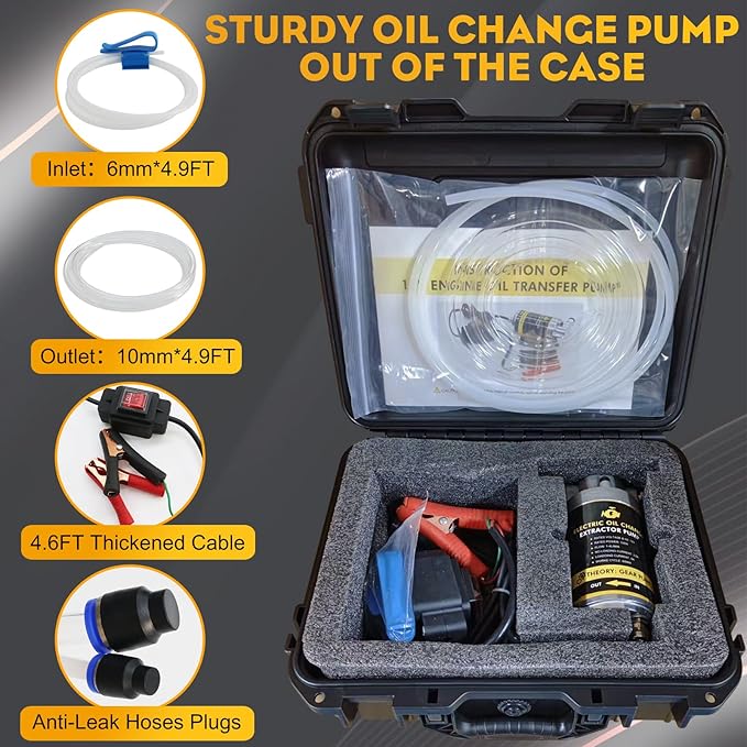 Engine Oil Pump, 12V 100W Electric Oil Extractor Pump Kit, Portable Gear Oil Pump with Pipes, Fluid Suction Transfer Pump for Boats, Cars, RVs, Trucks, Motorcycles, Lawnmowers