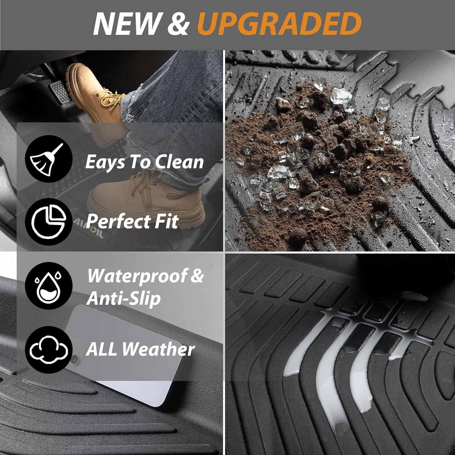 AIPOIL® Floor Mats & Cargo Liner Set for 2016-2024 Chevrolet Camaro All Weather Protection TPE Anti-Slip Automotive Full Set Custom Car Mats Accessories - Black