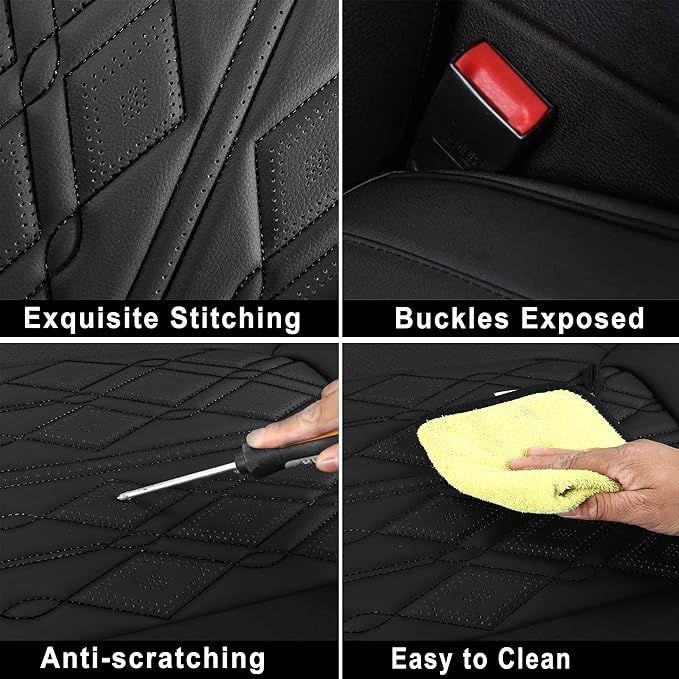 Huidasource Car Seat Covers, Leather Auto Seat Cushion Cover Universal Fit for Most Car Sedan SUV Pickup Truck, Fit for Honda Civic Nissan Compass Sentra Land Rover Focus Explorer(Front Pair/Black)