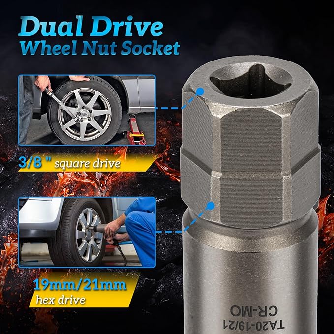 10 Spline Lug Nut Socket,Replacement for Ta20 19/21 10 Spline Lug Nut Key,Dual Drive 10 Point Wheel Lock Key,Compatible with Bimecc 10 Point Socket.