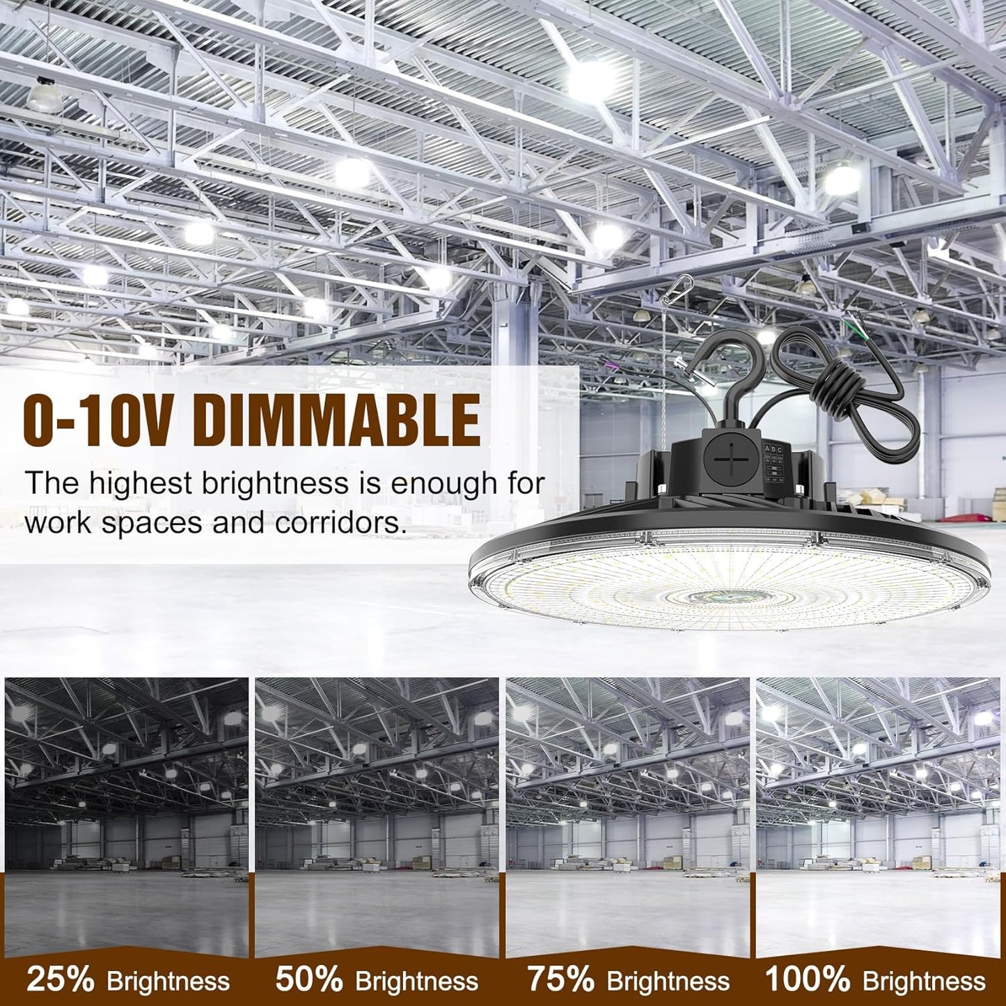 6 Pack 480V LED High Bay Light UL DLC Listed UFO Light 300W 240W 200W Adjustable, Dimmable High Bay LED Shop Lights 5000K Daylight, IP65 Commercial Bay Lighting for Warehouse Factory