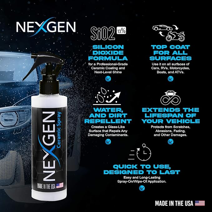 Nexgen Exterior Ceramic Spray & Interior Ceramic Spray - Complete Ceramic Coating Pack for Interior and Exterior to protects your vehicle from Environmental Contaminants (16 oz)