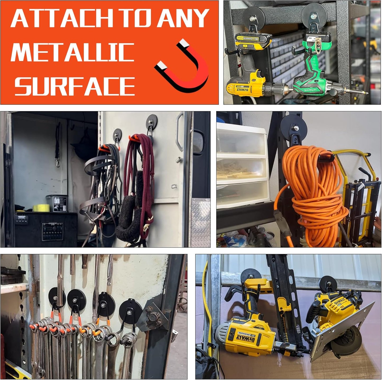 ULIBERMAGNET Magnetic Garage Hook, Cordless Drill Hooks Heavy Duty,Power Tool Organizer,Large Manget with Hooks for Workshop Organization,2 Pack Hook for Drill,Garden Tool(Gray)