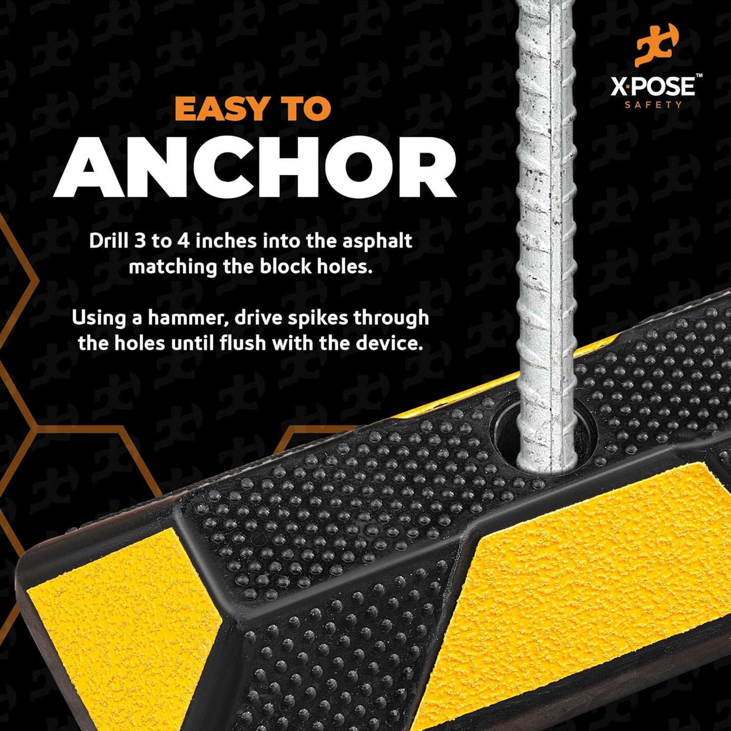 Xpose Safety 48" Heavy Duty Rubber Parking Stopper – 1 Pack Wheel Blocks for Garage, Driveway, or Ramp – Car Bumper Stop with Yellow Reflective Strips – Removable Floor Mount