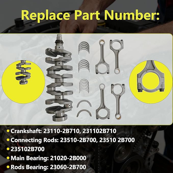 G4FJ 1.6L Engine Crankshaft Connecting Rod Bearings Kit Fit for Hyundai Accent Sonata Verna Veloster Elantra Tucson Kia Forte Optima 1.6L 2011-2022 Replace# 231102B710 235102B700 21020-2B000