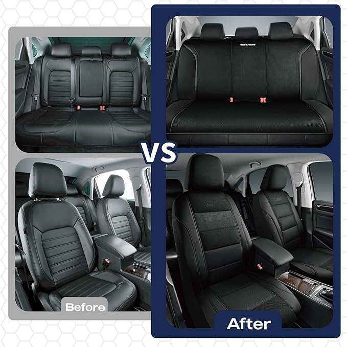 Skechers Memory Foam Seat Covers,Air- Cooled Mesh Thick Car Seat Covers,Leather Front Seat Covers,Airbag Compatible,Automotive Comfort Universal Fit for SUVs,Vans,Sedans,Cars,Trucks,Black