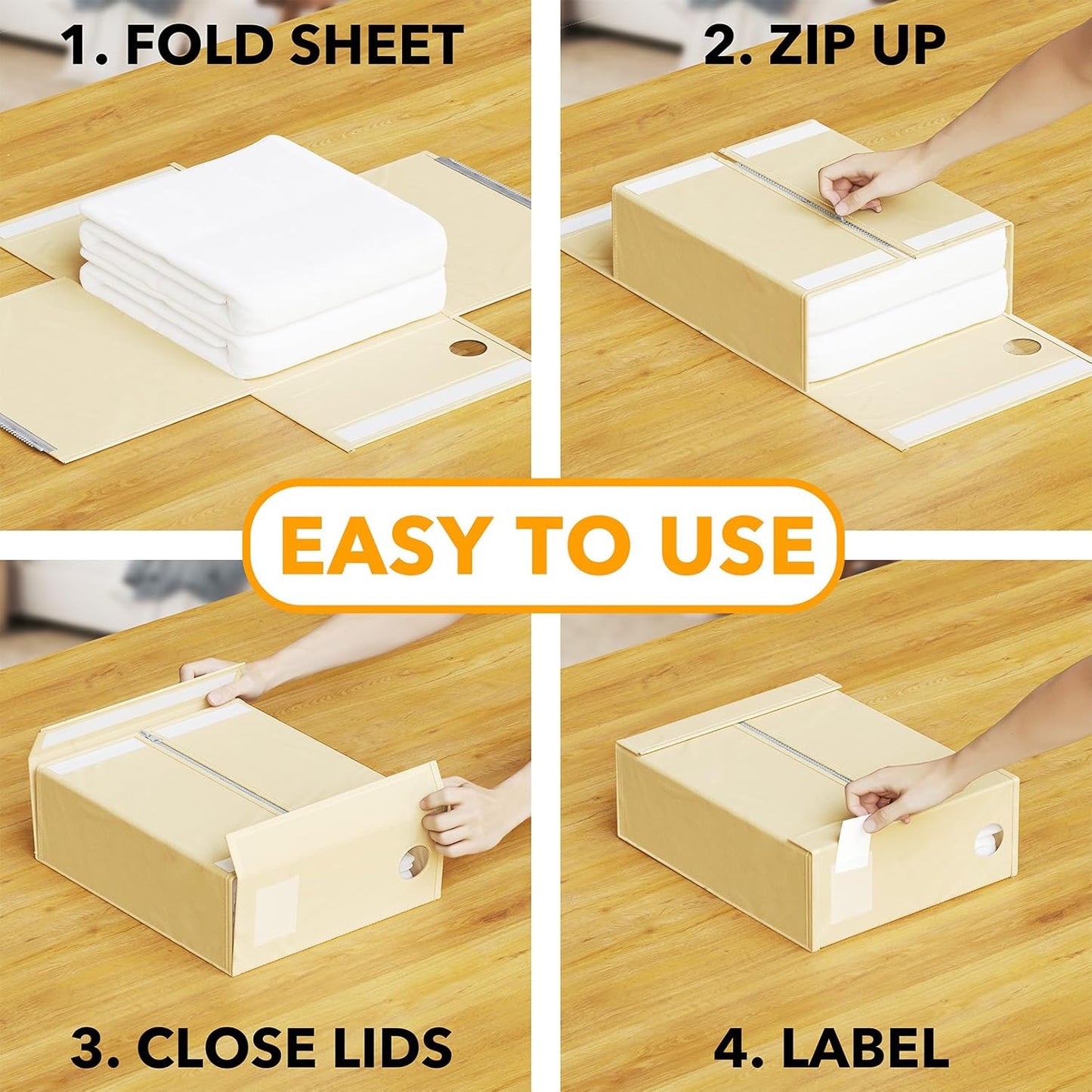SpaceAid 6 Pack Bed Sheet Organizers and Storage, Foldable Sheet Organizer with Window for Linen Closet, Set Folder Keeper for Queen & King Size Bedding Storage (Beige)