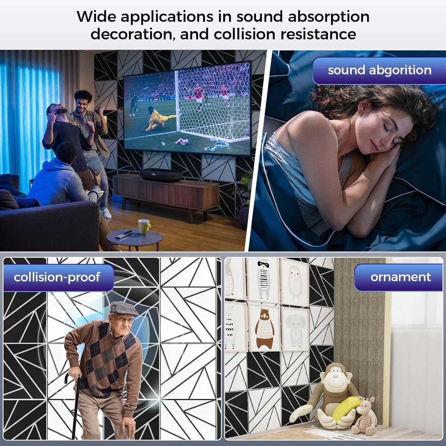 8 Pack 2-Layer Soundproof Wall Panels, 12 x 12 x 0.43 in Sound Proof FoamPanels for Walls, 1.2lb/ft* High Density, Thicker 0.43 in, 3D AcousticPanels,Artistic Noise Dampening Panels White&Black