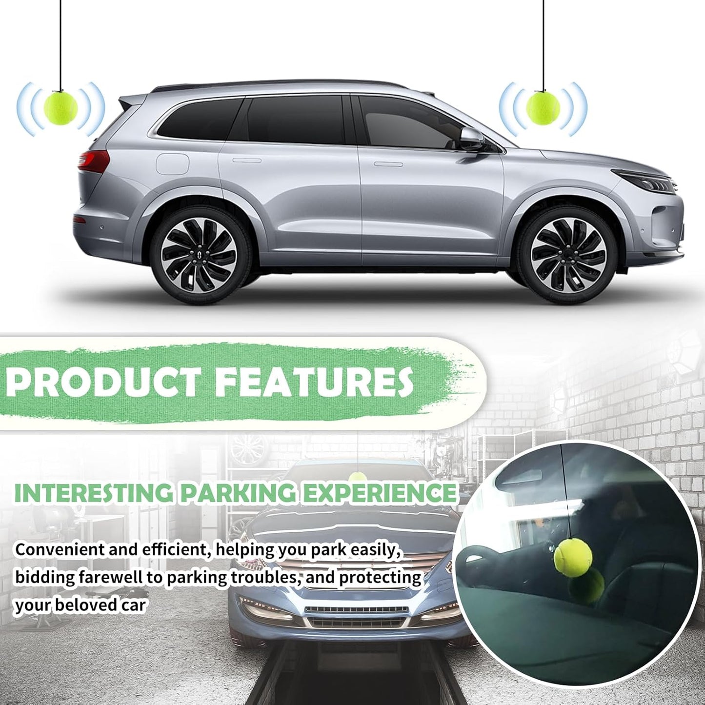 2PCS Tennis Garage Parking Aid with Lanyard,Height Adjustable Parking Stopper for Garage for Guided Parking,Garage Parking Sensor Avoid Crash and Scratch Car Accessories (2PCS)