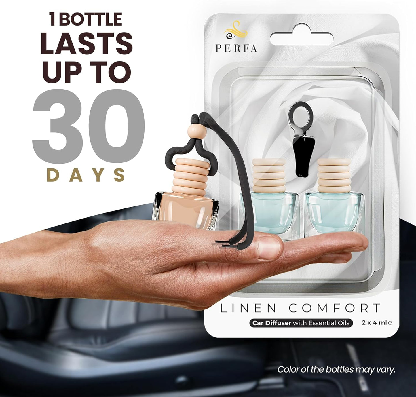 Car Air Fresheners - Linen Comfort Car Air Freshener for Men and Women | Pack of 2 Long Lasting Automotive Air Freshener | Odor Eliminator Car Perfume | Car Air Freshener Vent Clip by Perfa