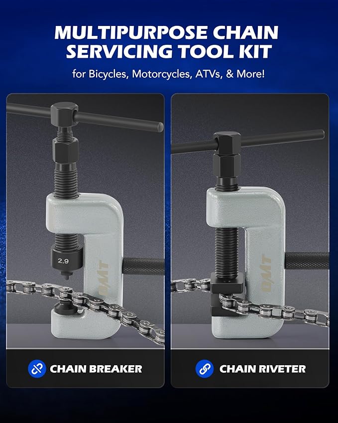 Orion Motor Tech 19pc Chain Breaker Tool Kit with C Frame 3 Anvils 5 Break Tips, Dirt Bike ATV Motorcycle Chain Breaker Chain Link Removal Tool Chain Repair Tool for Cam and 25 to 630 Chains