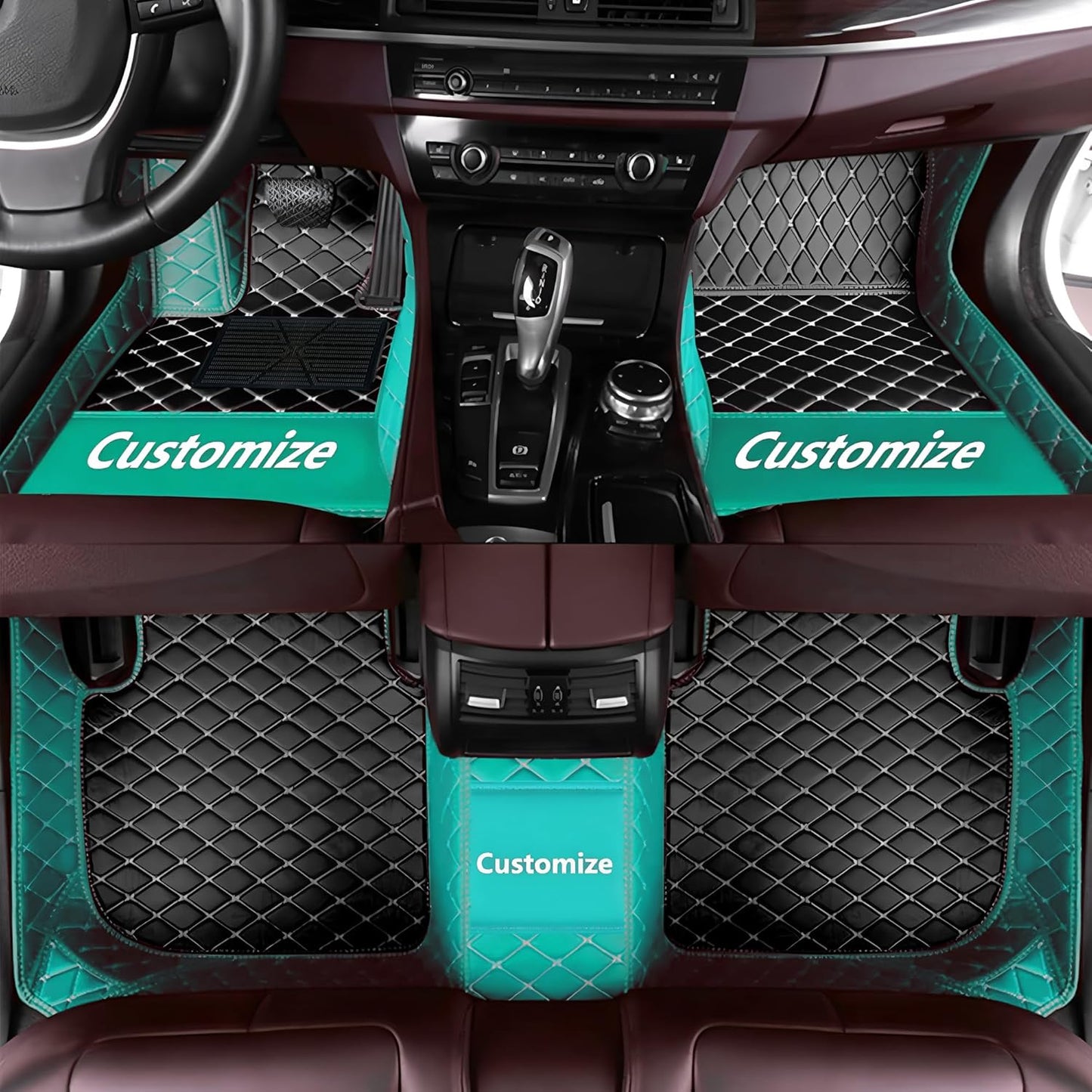 Custom Personalized Floor Mats for Cars，Luxury Full Coverage All Car Floor Mats，Anti-Slip Leather Car Mat Set ，Custom Floor Mats for 99% of Cars, Trucks & SUVs. (Sky Blue and Black)