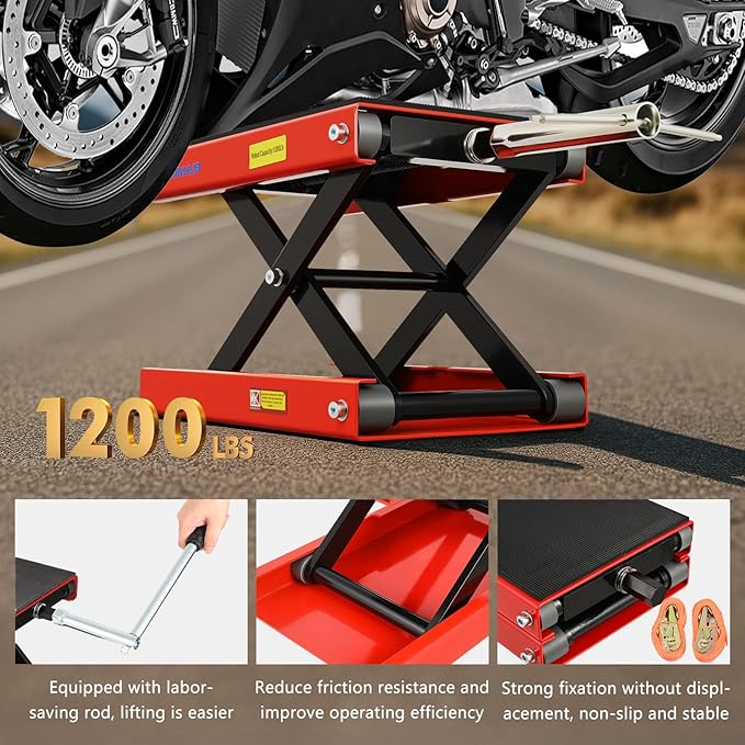 Motorcycle Lift Scissor Jack,1200 Lbs Capacity Steel Motorcycle Jack,4"-14.17" Height Range Scissor Lift，Motorcycles Scissor Lifts Repair Bracket, for Motorcycles, ATV, Motocross Bike - Red