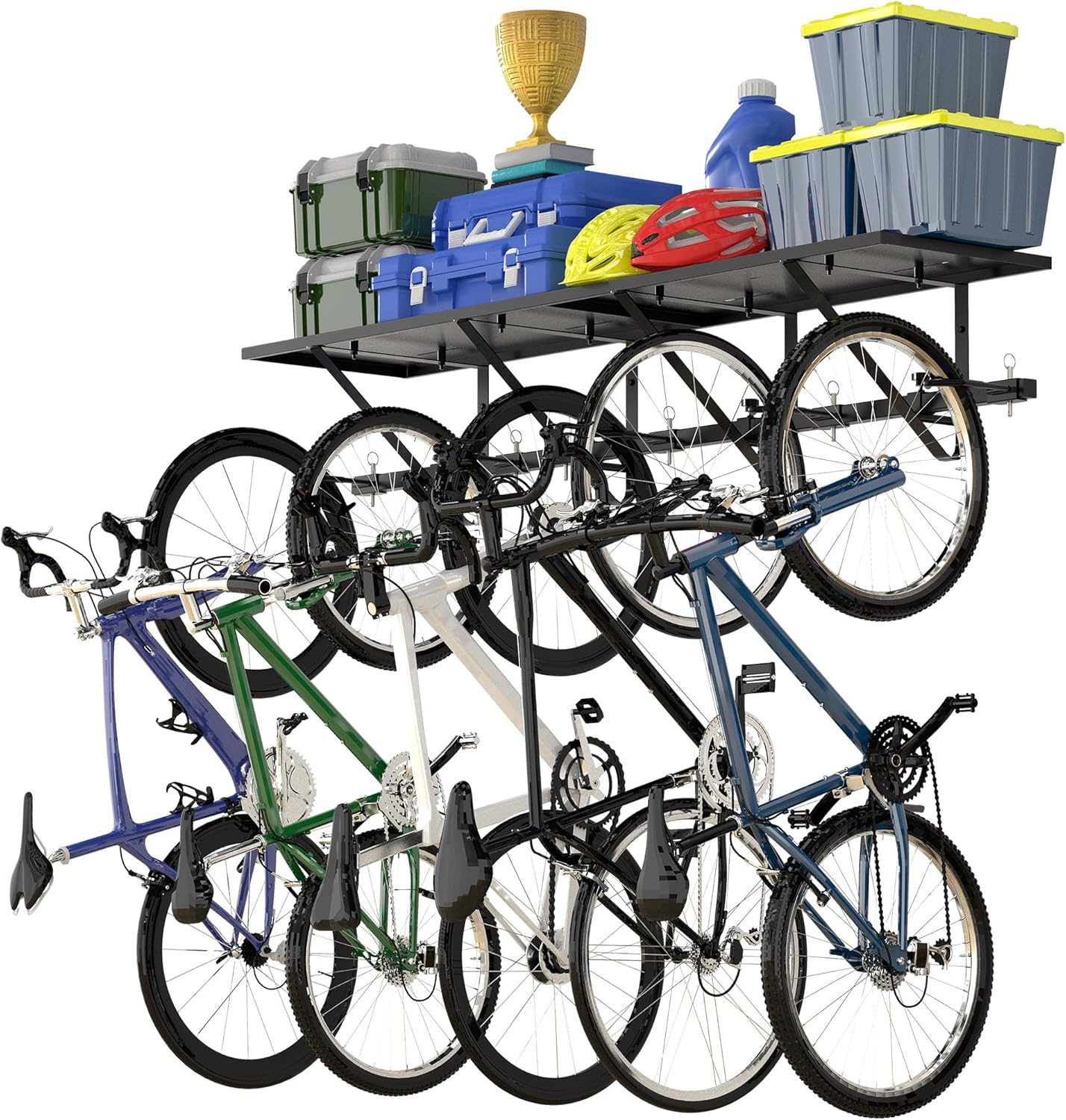 Bike Storage Rack with Shelf, Bike Wall Mount Garage Stand, Bike Hanger Storage Bicycles Hanger Hooks Bike Hooks for Garage Organizer