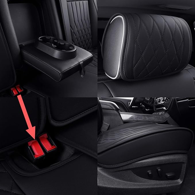 Aierxuan Chevy Silverado GMC Sierra Car Seat Covers Full Set, Custom Fit 2007-2025 1500 2500 HD 3500 HD Crew, Double, Extended Cab or Pickup Truck, with Waterproof Faux Leather (Black)