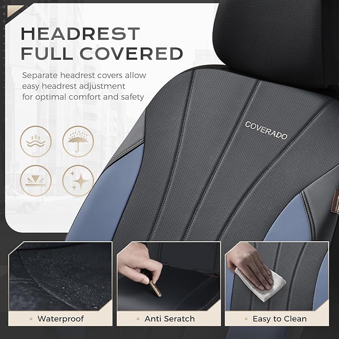 Coverado Seat Covers, Red Car Seat Covers Full Set, Automotive Seat Covers 5 Seats, Waterproof Black Car Seat Protectors Universal Fit for SUVs Trucks Sedans