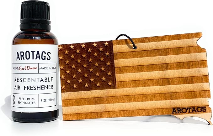 Arotags Car Air Freshener - Reusable Wood Diffuser - Hanging Odor Eliminator - South Dakota Patriot - Cool Breeze Scent