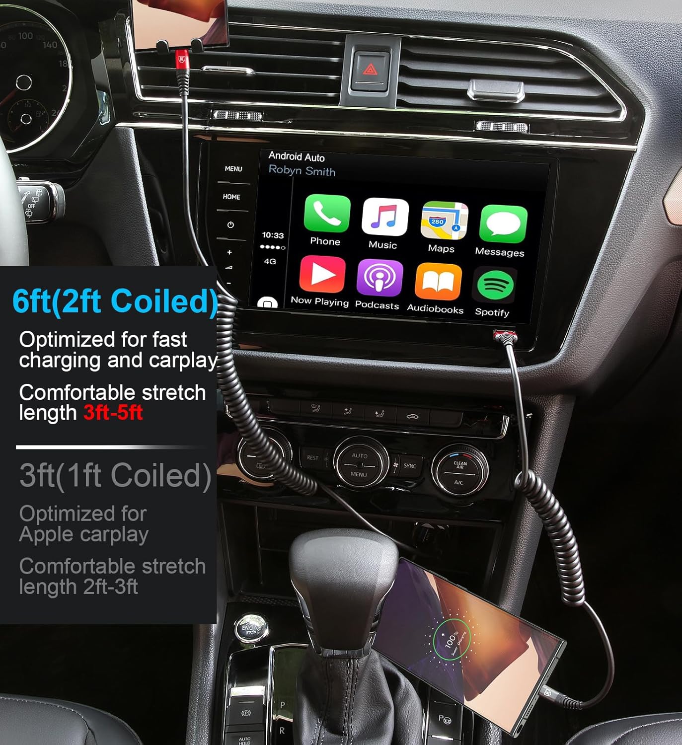 Coiled USB A to USB C Cable for Car 6FT 2Pack USB C Charger Cable Fast Charging Type C Charger Cord USB-C Cable Compatible with iPhone 16/15/Plus/Pro/Pro Max/Samsung Galaxy S23 A20 - Red