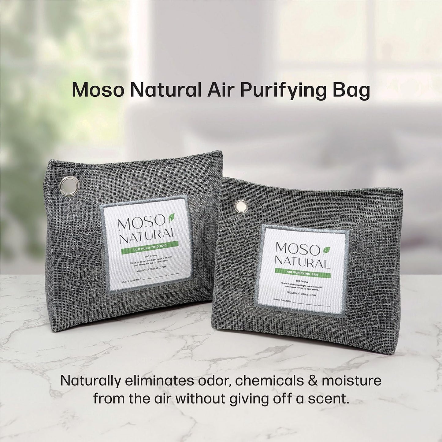 Moso Natural Air Purifying Bag 600g (21oz) Premium Bamboo Charcoal Odor Absorber | Room Deodorizer for Large Spaces, Bedroom, Kitchen, Basement | Pet Odor Eliminator for Home | Unscented (3 Pack)