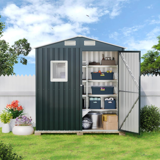 6X4X6.5 FT Compact Vertical Outdoor Steel Storage Shed with Lockable Doors, Ideal for Garden, Backyard, and Patio Utility and Small Tool Storage,Bike Shed, Garbage Can, Chicken Coop