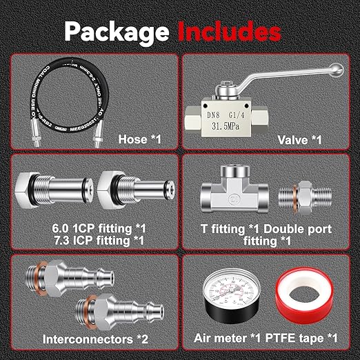 High Pressure Oil System IPR Air Test Tool Kit with Gauge, Compatible with Ford 6.0L-7.3L Powerstroke Diesel Engines