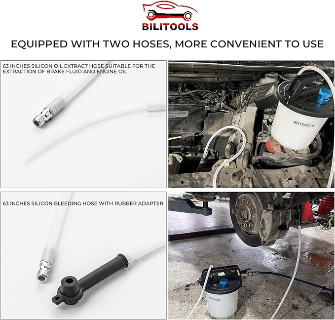 BILITOOLS 3L Brake Bleeder Vacuum Pump Kit, Universal One Person Pneumatic Brake System Clutch Fluid Bleeding Extractor Tool with Adapters & 1L Refilling Bottle