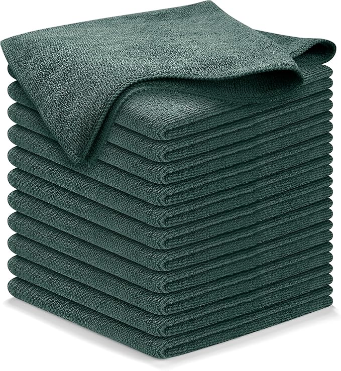 USANOOKS Microfiber Cleaning Cloth - 12Pcs 12.5x12.5 inch High Performance - 1200 Washes, Ultra Absorbent Microfiber Towels for Cars Undercarriage, Rims and Engine Bay Cleaning -Microfiber Cloth Green