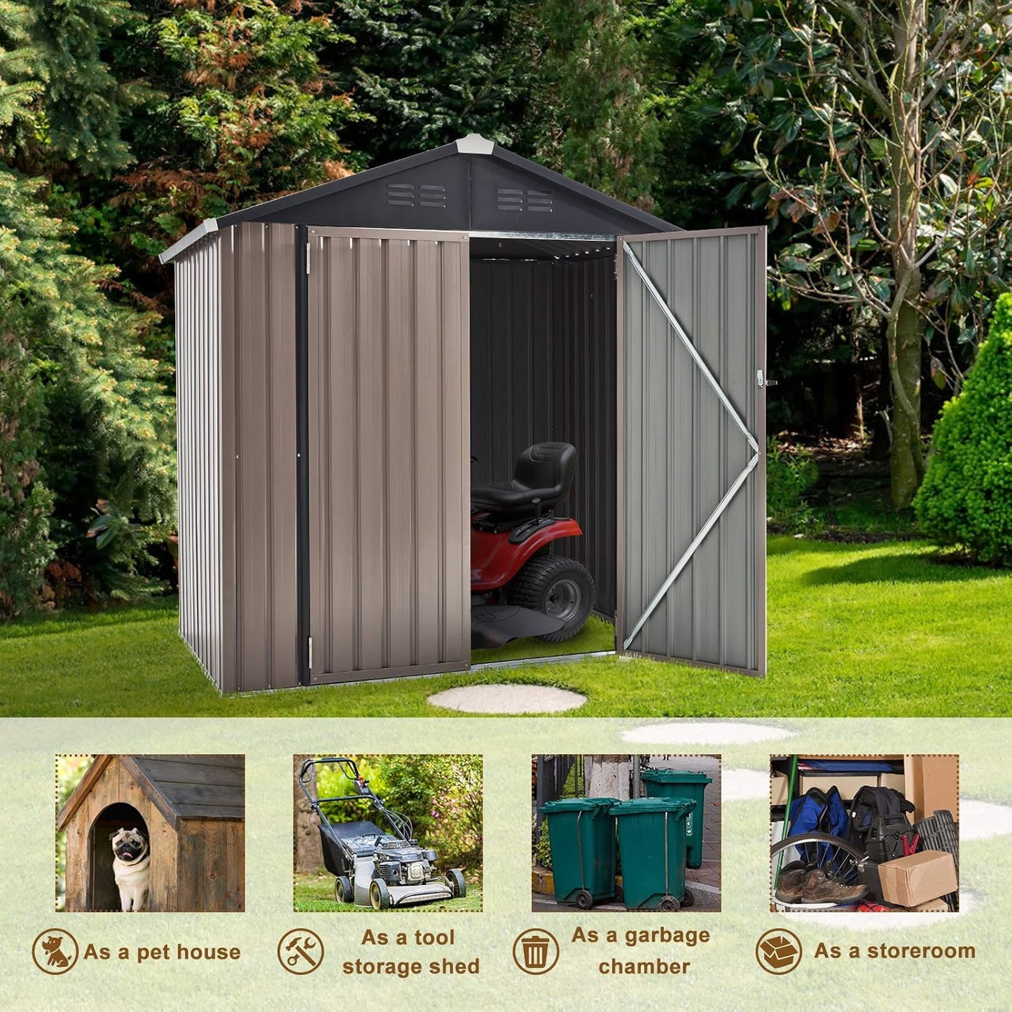 U-MAX 6x6 Storage Sheds & Outdoor Storage, Small Outdoor Storage Garden Outside Shed kit, Galvanized Metal Utility Shed for Backyard, Patio and Lawn