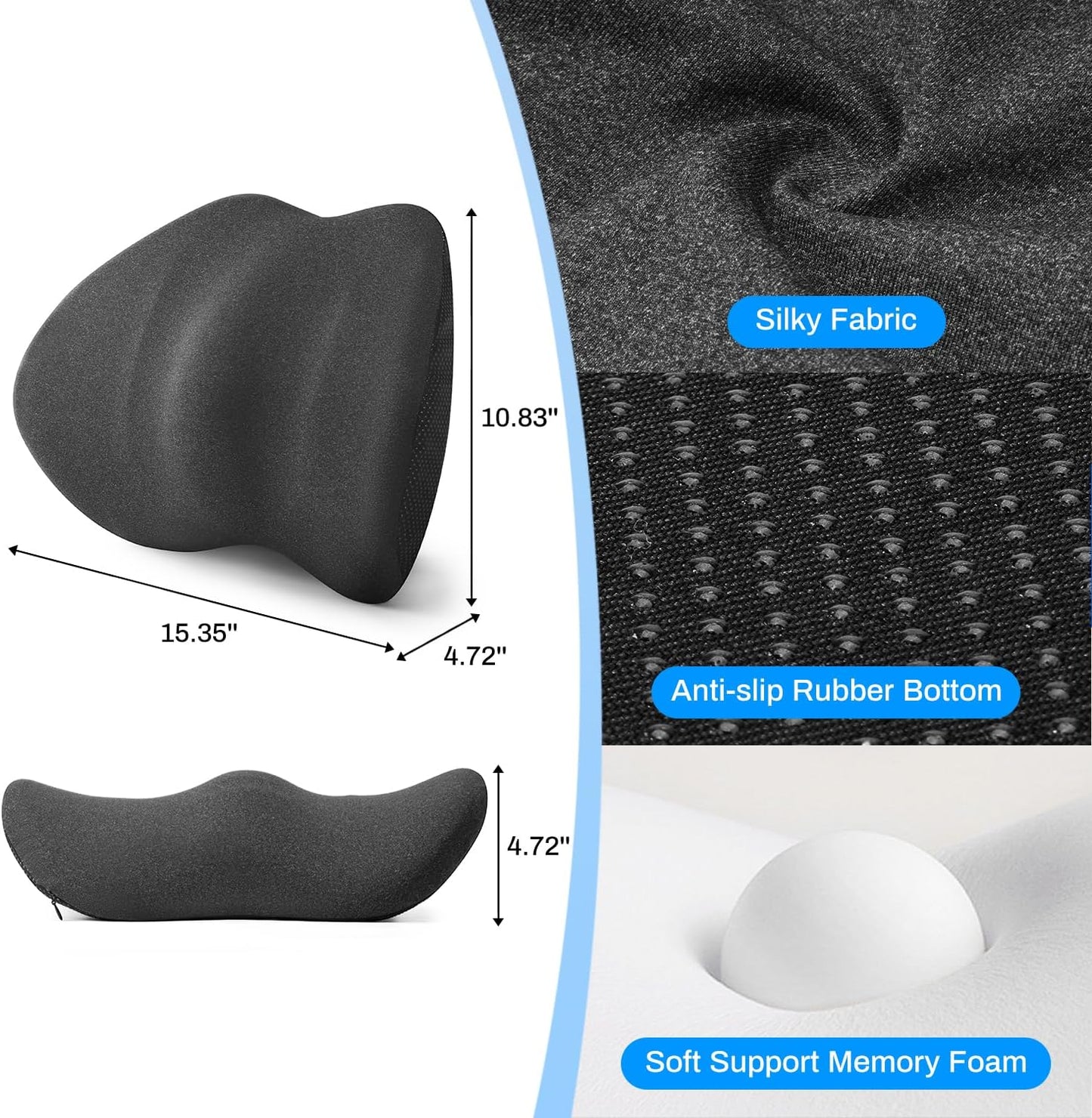 Memory Foam Lumbar Support Pillow for Car Seat & Office Chair - Orthopedic Lower Back Support for Lower Back Pain Relief, Posture Corrector with Breathable Airflow Channels